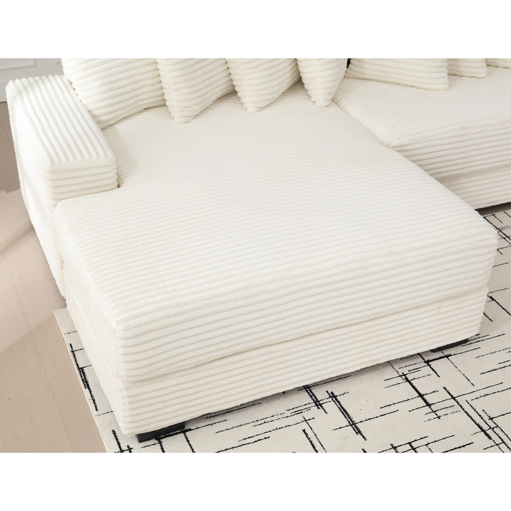 Oversized Two-Piece Couches, L Shaped Sofa, Corduroy, Left Chaise Daybed,with Armrests,Eight Throw Pillows,Corner Sofa,Easy To Assemble, Beige