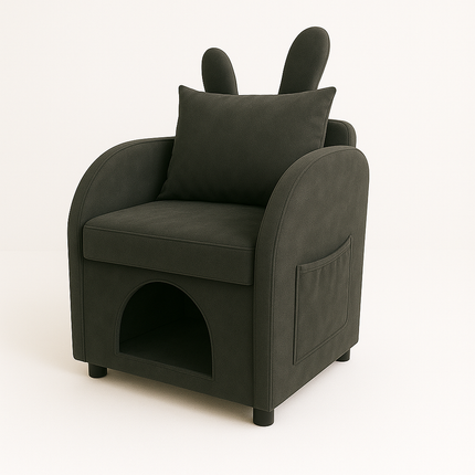 Dark Gray Bunny-Ear Pet-Friendly Armchair with Scratch-Resistant Fabric, Built-in Cat & Dog Hideaway, Dual-Use Sofa Chair with Side Pocket, 27.4 x 25.2 x 37.4 inch