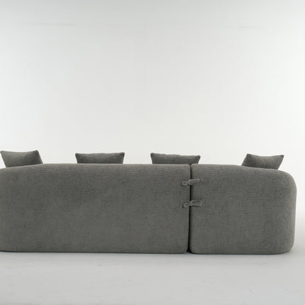 Boneless L-Shape Sectional Sofa with Curved Chaise,Grey Modular Chenille Compression Couch,30D High-Density Foam,Minimalist Modular Couches Sleeper for Living Room Bedroom Apartment Lounge