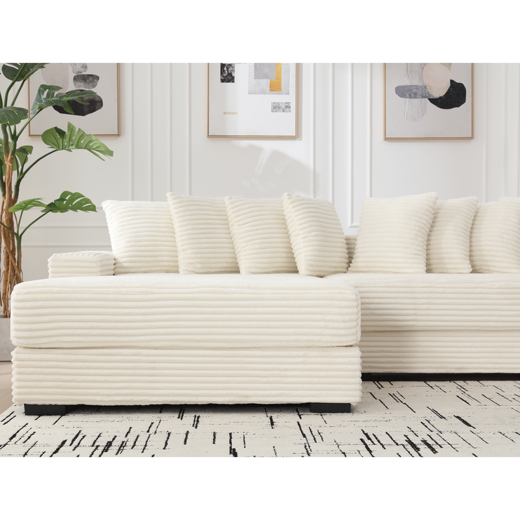 Oversized Two-Piece Couches, L Shaped Sofa, Corduroy, Left Chaise Daybed,with Armrests,Eight Throw Pillows,Corner Sofa,Easy To Assemble, Beige