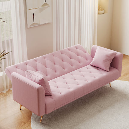 71 inch convertible love seat sofa, American retro pink velvet, suitable for small living room, bedroom, office