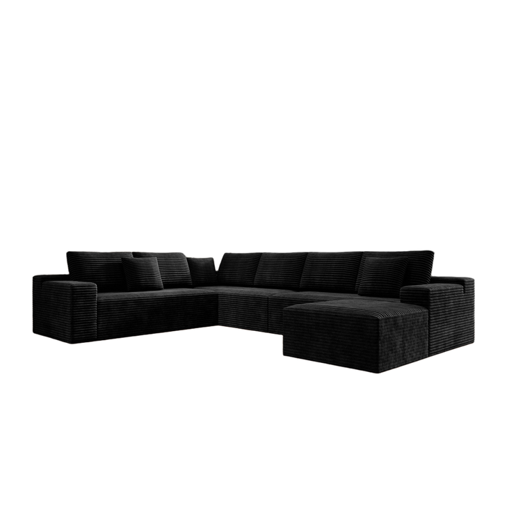 137.8*104.3"Modular sectional sofa seat,Upholstered compressed couch for living room,Bedroom,Apartment,No assembly required,4 PC free combination,Plush corduroy fabric,BLACK