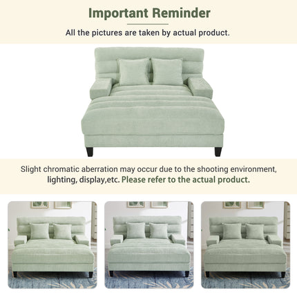 Modern Chaise Lounge Sofa 57.1" Sofa Bed Chenille Upholstered Lounge Sofa Chair with Adjustable Backrest and LED Light Strip for Living Room, Green