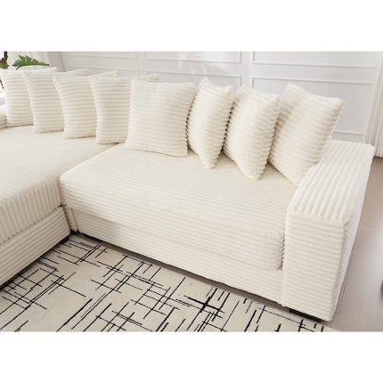 Oversized Two-Piece Couches, L Shaped Sofa, Corduroy, Left Chaise Daybed,with Armrests,Eight Throw Pillows,Corner Sofa,Easy To Assemble, Beige