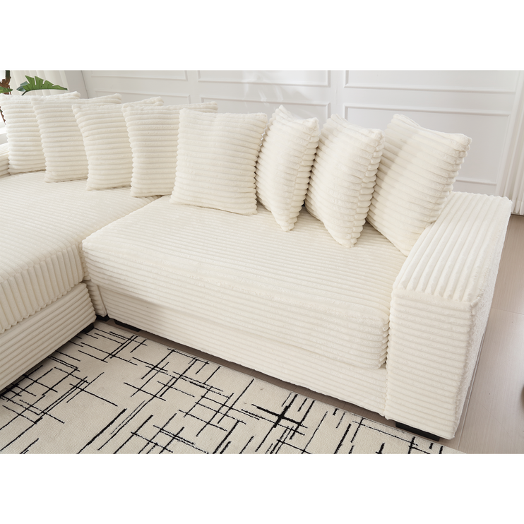 Oversized Two-Piece Couches, L Shaped Sofa, Corduroy, Left Chaise Daybed,with Armrests,Eight Throw Pillows,Corner Sofa,Easy To Assemble, Beige