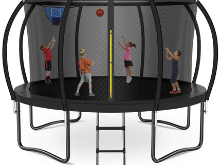 12ft /14ft Black Trampoline with a Basketball Hoop