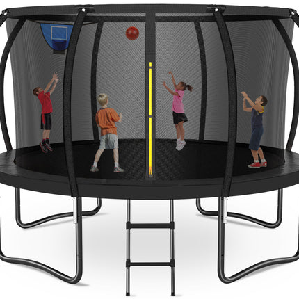 12ft /14ft Black Trampoline with a Basketball Hoop