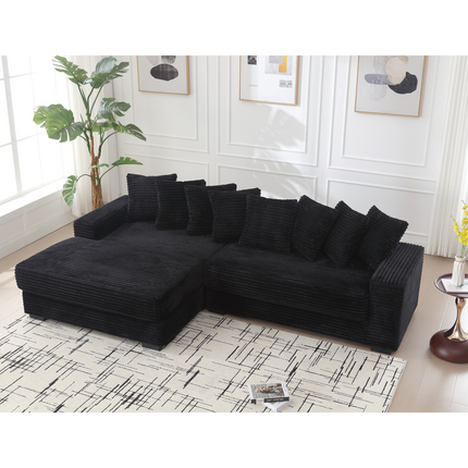 Oversized Two-Piece Couches, L Shaped Sofa, Corduroy, Left Chaise Daybed,with Armrests,Eight Throw Pillows,Corner Sofa,Easy To Assemble, Black