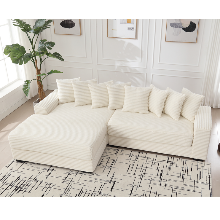 Oversized Two-Piece Couches, L Shaped Sofa, Corduroy, Left Chaise Daybed,with Armrests,Eight Throw Pillows,Corner Sofa,Easy To Assemble, Beige