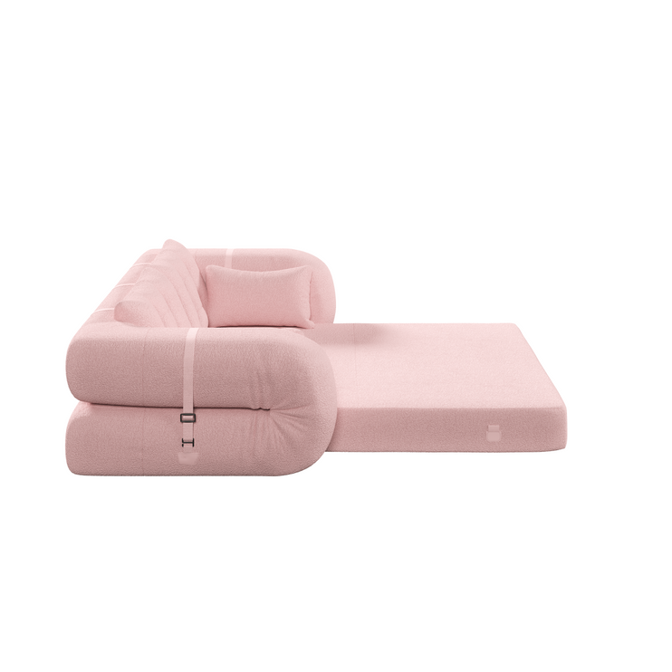 Human Dog Bed, Lazy Sofa Couch, 78.7" Multi-Functional Foldable Sofa Bed, 3-in-1 Teddy Fabric Foam-Filled Sleeper Sofa Bed for Living Room,Guest Bed,Playroom,Pink