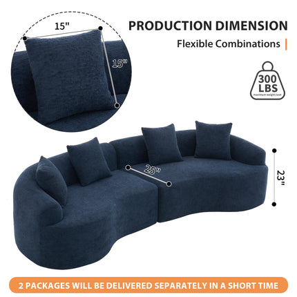 Compression Sponge Sofa Blue Curved Modular Sectional, 30D High-Density Chenille Sleeper Couch for Apartment, Living Room,110"L