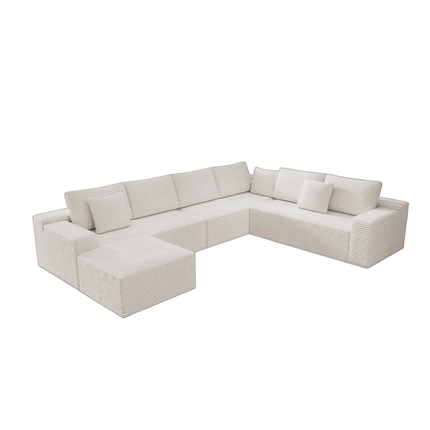 137.8*104.3"Modular sectional sofa seat,Upholstered compressed couch for living room,Bedroom,Apartment,No assembly required,4 PC free combination,Plush corduroy fabric,WHITE