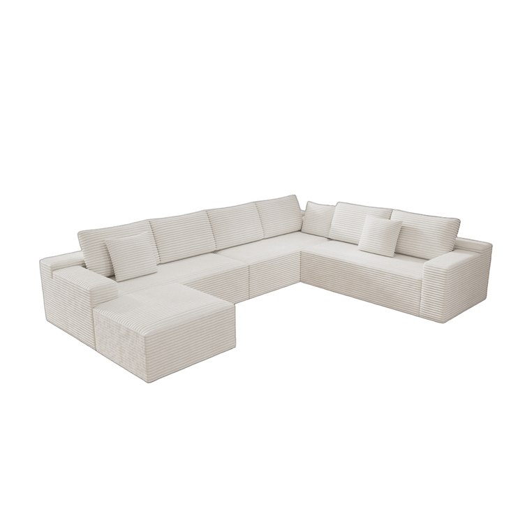 137.8*104.3"Modular sectional sofa seat,Upholstered compressed couch for living room,Bedroom,Apartment,No assembly required,4 PC free combination,Plush corduroy fabric,WHITE