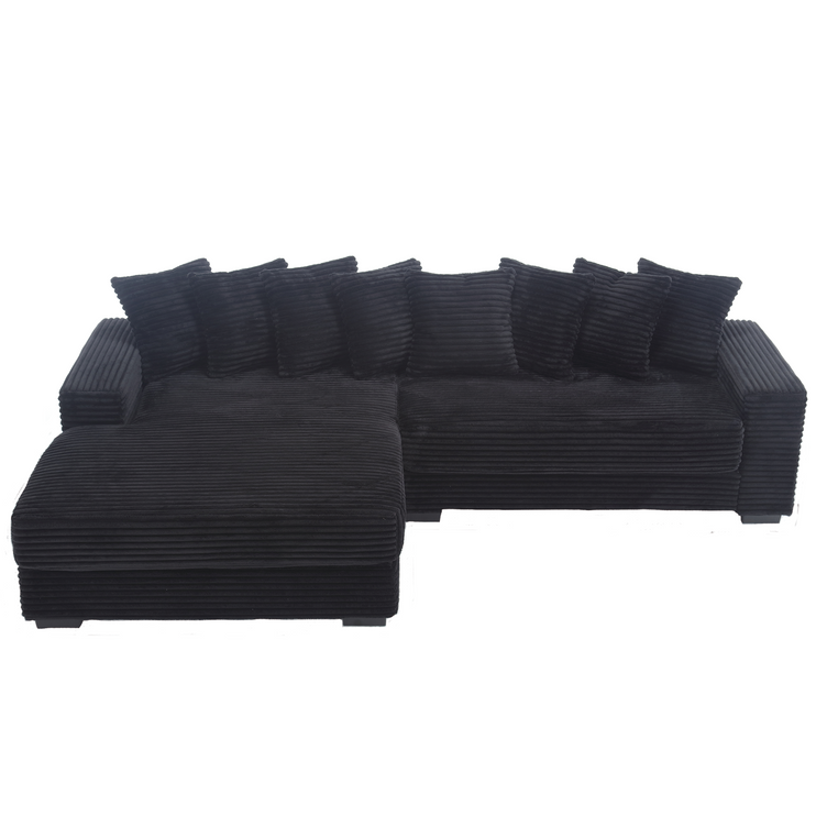 Oversized Two-Piece Couches, L Shaped Sofa, Corduroy, Left Chaise Daybed,with Armrests,Eight Throw Pillows,Corner Sofa,Easy To Assemble, Black