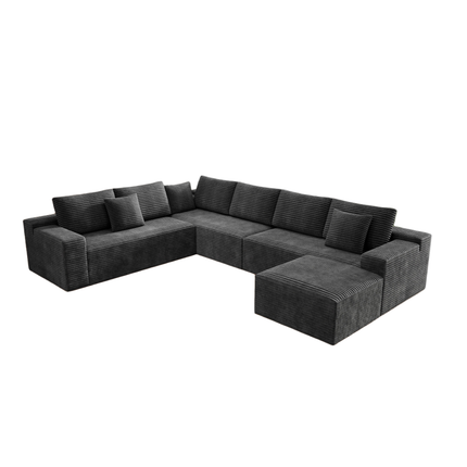 137.8*104.3"Modular sectional sofa seat,Upholstered compressed couch for living room,Bedroom,Apartment,No assembly required,4 PC free combination,Plush corduroy fabric,GREY
