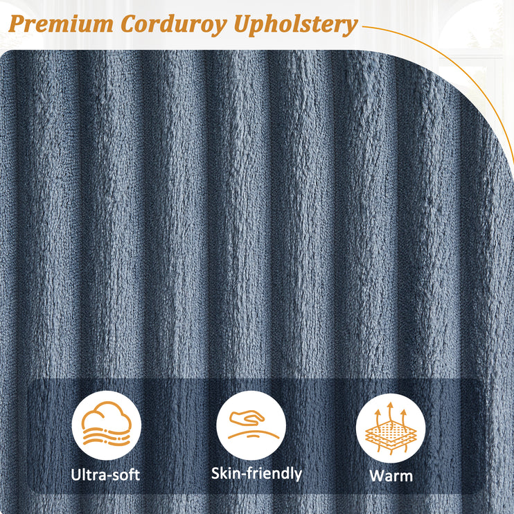 4-seater Corduroy Sofa Couch 133" Modern Sofa with USB Ports, Hidden Storage Arms, Flip-Top Cup Holders for Living Room, Blue