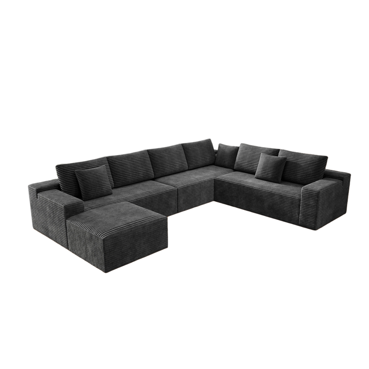 137.8*104.3"Modular sectional sofa seat,Upholstered compressed couch for living room,Bedroom,Apartment,No assembly required,4 PC free combination,Plush corduroy fabric,GREY