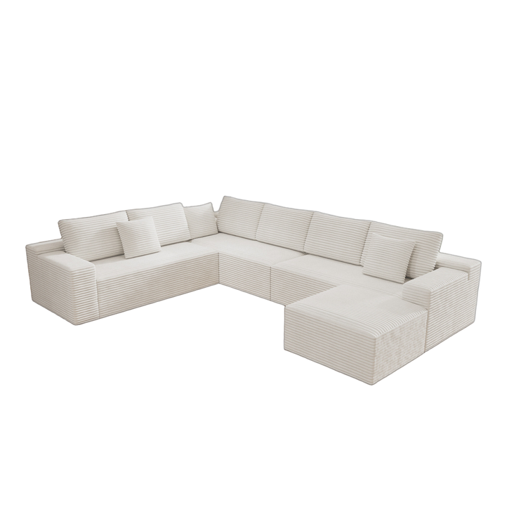 137.8*104.3"Modular sectional sofa seat,Upholstered compressed couch for living room,Bedroom,Apartment,No assembly required,4 PC free combination,Plush corduroy fabric,WHITE