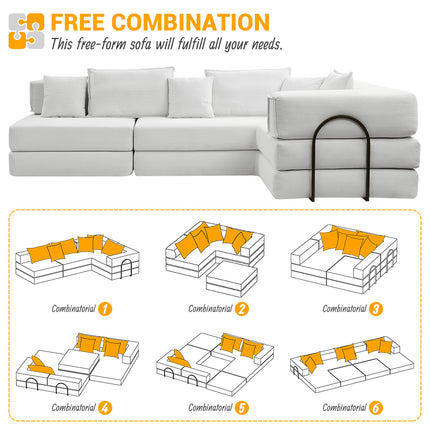 Oversized Upholstered Sectional Sofa Couch Set,Modular 118.2" L Shaped Floor Living Room Sofa Set With 6 Pillows,DIY Combination Sofa Couch for living rooms, apartments,bedrooms,Beige/White
