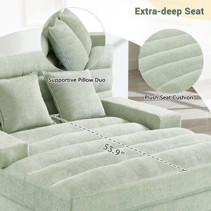 Modern Chaise Lounge Sofa 57.1" Sofa Bed Chenille Upholstered Lounge Sofa Chair with Adjustable Backrest and LED Light Strip for Living Room, Green