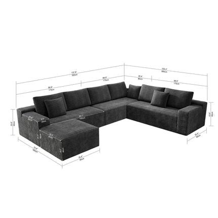 137.8*104.3"Modular sectional sofa seat,Upholstered compressed couch for living room,Bedroom,Apartment,No assembly required,4 PC free combination,Plush corduroy fabric,GREY