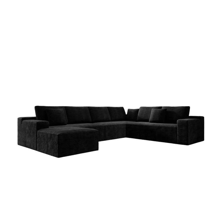 137.8*104.3"Modular sectional sofa seat,Upholstered compressed couch for living room,Bedroom,Apartment,No assembly required,4 PC free combination,Plush corduroy fabric,BLACK