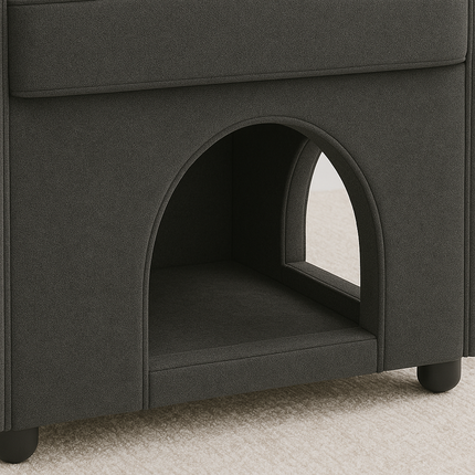 Dark Gray Bunny-Ear Pet-Friendly Armchair with Scratch-Resistant Fabric, Triple-Entry Pet Hideaway Openings, Dual-Use Sofa Chair, 27.4 x 25.2 x 37.4 inch