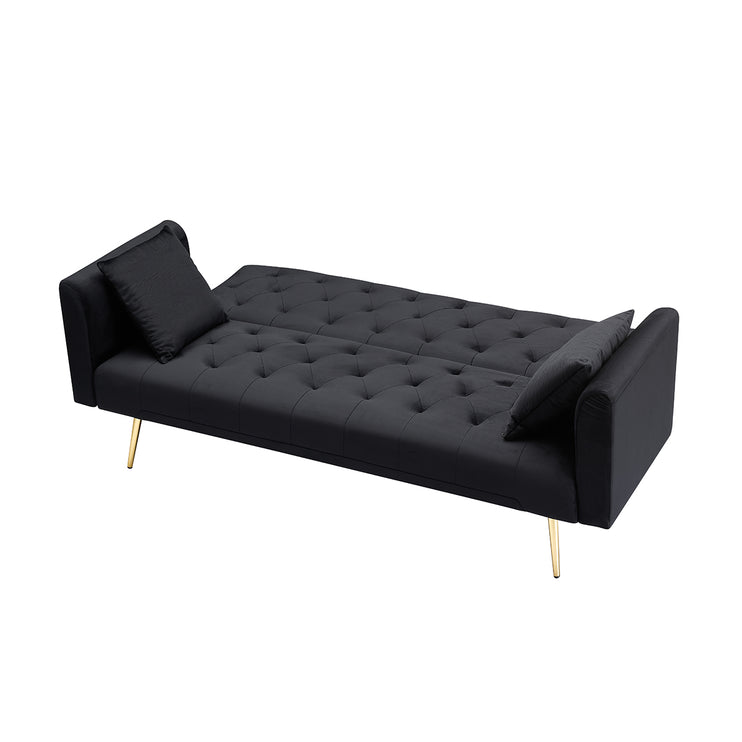 71-inch foldable double sofa, with American retro style, made of black velvet material, suitable for small living rooms, bedrooms and offices
