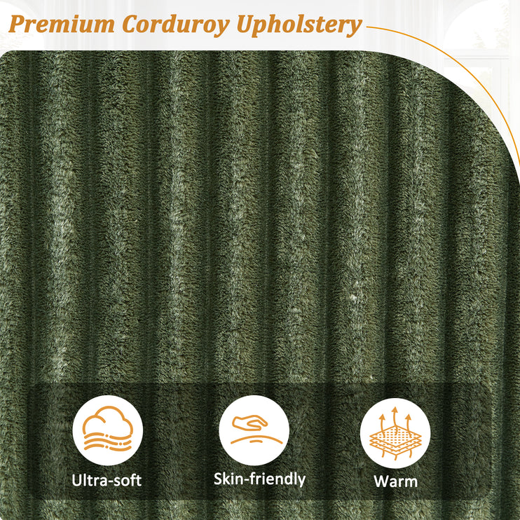 4-seater Corduroy Sofa Couch 133" Modern Sofa with USB Ports, Hidden Storage Arms, Flip-Top Cup Holders for Living Room, Green