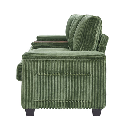 4-seater Corduroy Sofa Couch 133" Modern Sofa with USB Ports, Hidden Storage Arms, Flip-Top Cup Holders for Living Room, Green