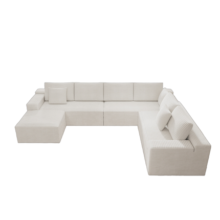 137.8*104.3"Modular sectional sofa seat,Upholstered compressed couch for living room,Bedroom,Apartment,No assembly required,4 PC free combination,Plush corduroy fabric,WHITE