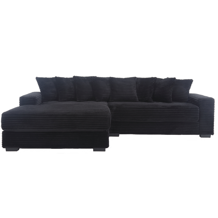 Oversized Two-Piece Couches, L Shaped Sofa, Corduroy, Left Chaise Daybed,with Armrests,Eight Throw Pillows,Corner Sofa,Easy To Assemble, Black