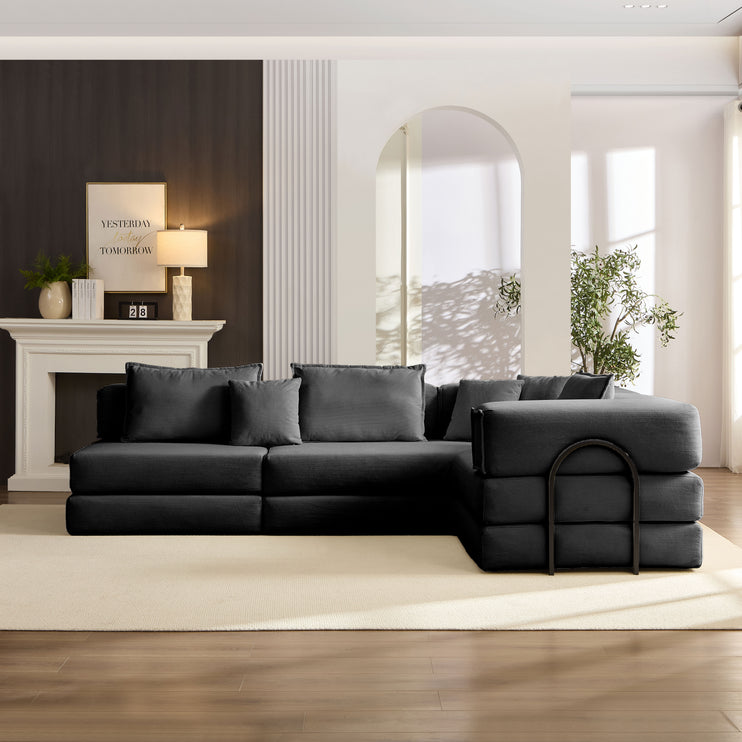 Oversized Upholstered Sectional Sofa Couch Set,Modular 118.2" L Shaped Floor Living Room Sofa Set With 6 Pillows,DIY Combination Sofa Couch for living rooms, apartments,bedrooms,Black