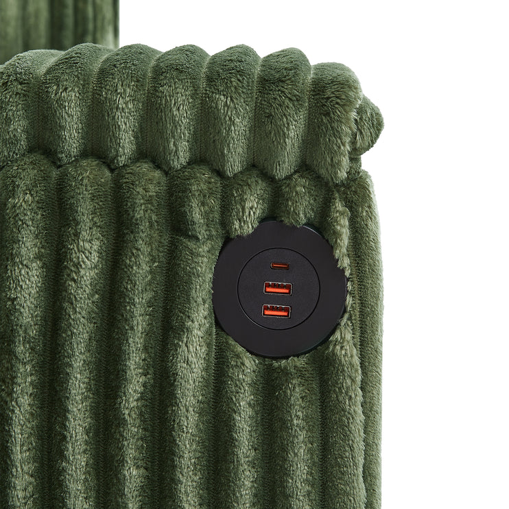 4-seater Corduroy Sofa Couch 133" Modern Sofa with USB Ports, Hidden Storage Arms, Flip-Top Cup Holders for Living Room, Green