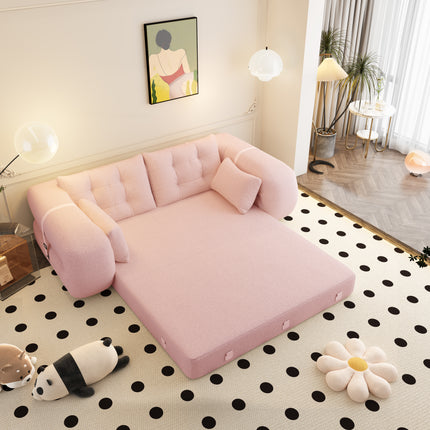Human Dog Bed, Lazy Sofa Couch, 78.7" Multi-Functional Foldable Sofa Bed, 3-in-1 Teddy Fabric Foam-Filled Sleeper Sofa Bed for Living Room,Guest Bed,Playroom,Pink
