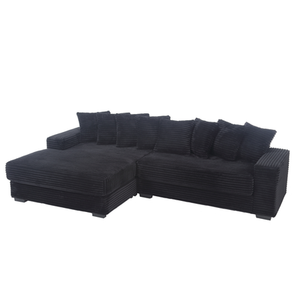 Oversized Two-Piece Couches, L Shaped Sofa, Corduroy, Left Chaise Daybed,with Armrests,Eight Throw Pillows,Corner Sofa,Easy To Assemble, Black