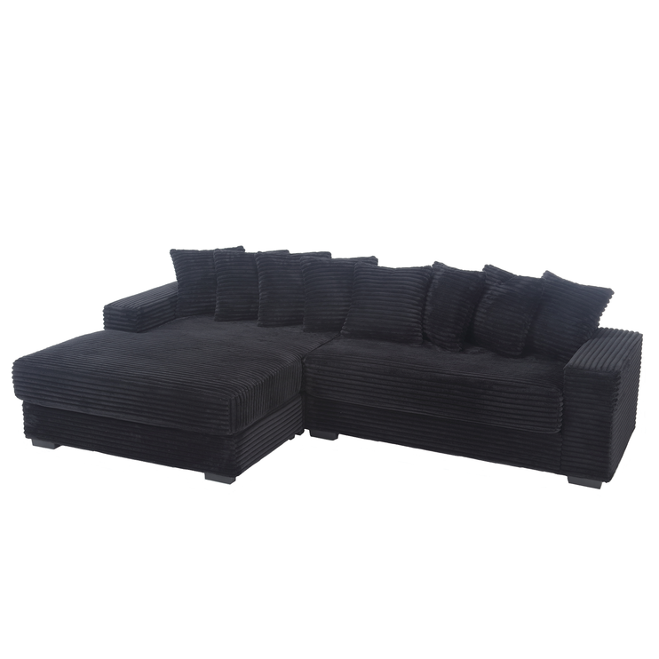 Oversized Two-Piece Couches, L Shaped Sofa, Corduroy, Left Chaise Daybed,with Armrests,Eight Throw Pillows,Corner Sofa,Easy To Assemble, Black