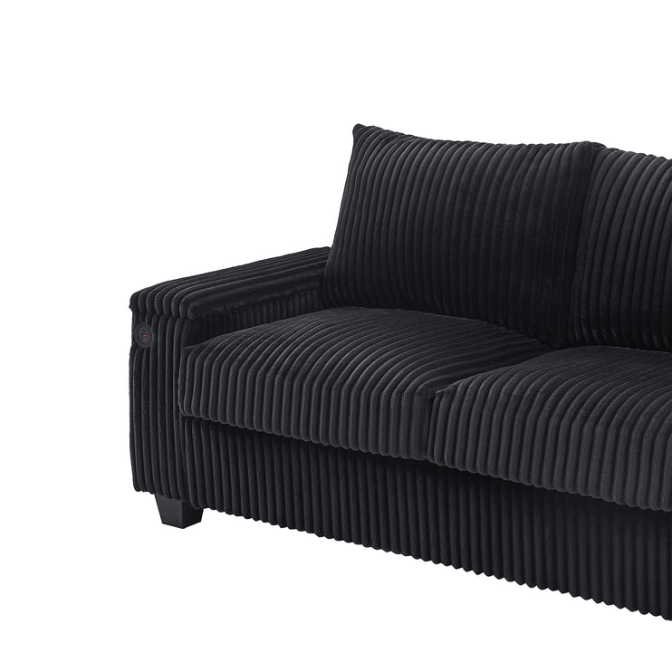 4-seater Corduroy Sofa Couch 133" Modern Sofa with USB Ports, Hidden Storage Arms, Flip-Top Cup Holders for Living Room, Black