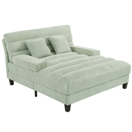 Modern Chaise Lounge Sofa 57.1" Sofa Bed Chenille Upholstered Lounge Sofa Chair with Adjustable Backrest and LED Light Strip for Living Room, Green