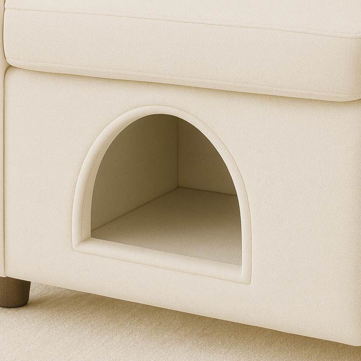 Beige Bunny-Ear Pet-Friendly Armchair with Built-in Cat & Dog Hideaway, Cozy Dual-Use Sofa Chair with Side Pocket, 27.4 x 25.2 x 37.4 inch
