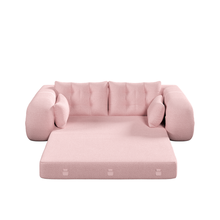 Human Dog Bed, Lazy Sofa Couch, 78.7" Multi-Functional Foldable Sofa Bed, 3-in-1 Teddy Fabric Foam-Filled Sleeper Sofa Bed for Living Room,Guest Bed,Playroom,Pink