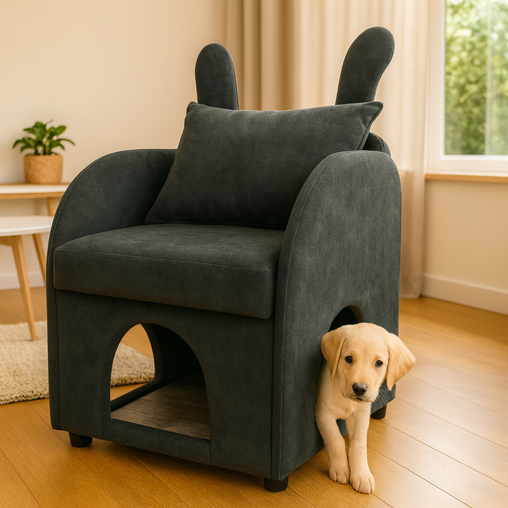Dark Gray Bunny-Ear Pet-Friendly Armchair with Scratch-Resistant Fabric, Triple-Entry Pet Hideaway Openings, Dual-Use Sofa Chair, 27.4 x 25.2 x 37.4 inch