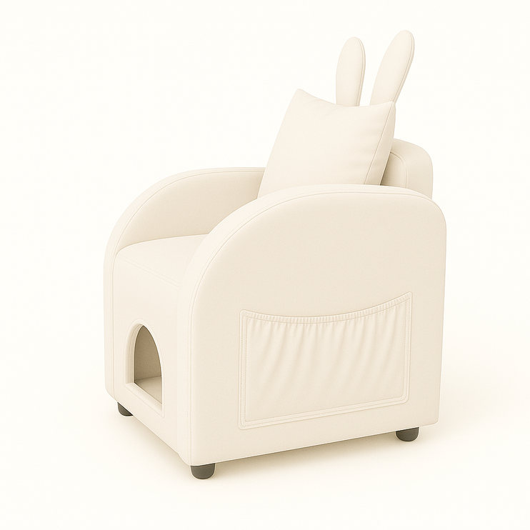 Beige Bunny-Ear Pet-Friendly Armchair with Built-in Cat & Dog Hideaway, Cozy Dual-Use Sofa Chair with Side Pocket, 27.4 x 25.2 x 37.4 inch