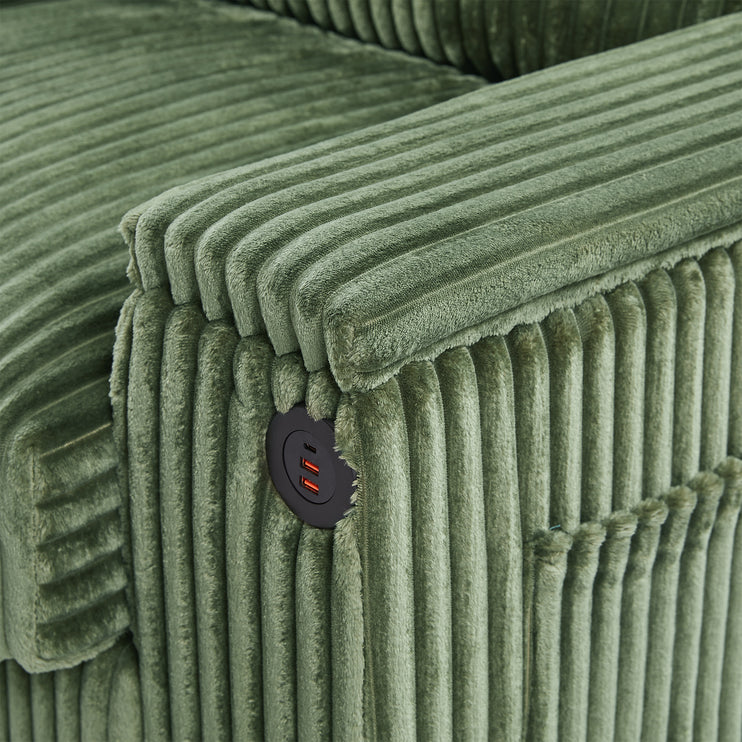 4-seater Corduroy Sofa Couch 133" Modern Sofa with USB Ports, Hidden Storage Arms, Flip-Top Cup Holders for Living Room, Green