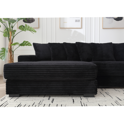Oversized Two-Piece Couches, L Shaped Sofa, Corduroy, Left Chaise Daybed,with Armrests,Eight Throw Pillows,Corner Sofa,Easy To Assemble, Black