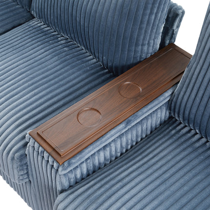 4-seater Corduroy Sofa Couch 133" Modern Sofa with USB Ports, Hidden Storage Arms, Flip-Top Cup Holders for Living Room, Blue