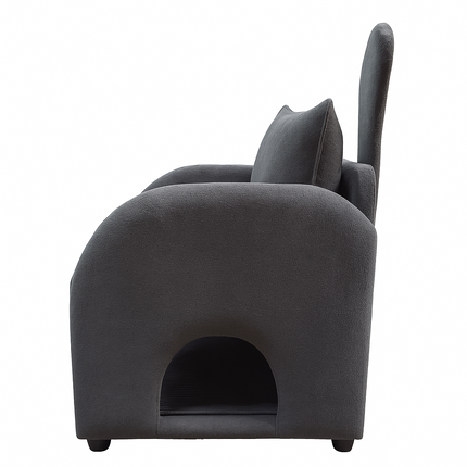 Dark Gray Bunny-Ear Pet-Friendly Armchair with Scratch-Resistant Fabric, Triple-Entry Pet Hideaway Openings, Dual-Use Sofa Chair, 27.4 x 25.2 x 37.4 inch