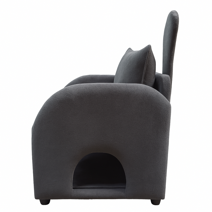 Dark Gray Bunny-Ear Pet-Friendly Armchair with Scratch-Resistant Fabric, Triple-Entry Pet Hideaway Openings, Dual-Use Sofa Chair, 27.4 x 25.2 x 37.4 inch