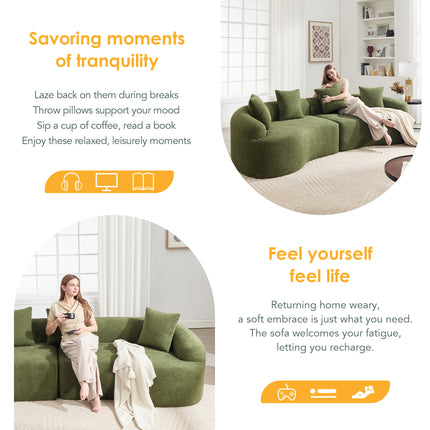 Curved Boneless Sofa,Compression Modular 110'' Sectional,Green High-Density,Couches Sleeper for Living Room Bedroom Apartment Lounge,Chenille