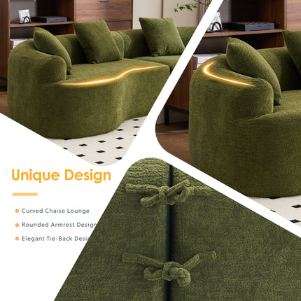 Curved Boneless Sofa,Compression Modular 110'' Sectional,Green High-Density,Couches Sleeper for Living Room Bedroom Apartment Lounge,Chenille